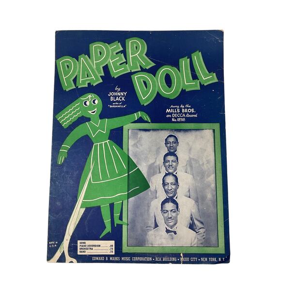 Paper Doll Sheet Music 1943 Johnny Black Mill Bros - Picture 2 of 5